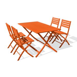 Conjunto de comedor de jardín 4 plazas de aluminio naranja