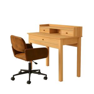 Conjunto de escritorio de madera con cajones y silla girato…