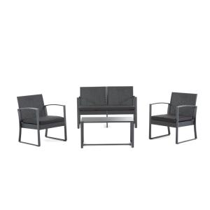 Conjunto de jardín 4pcs en acero y resina efecto ratán