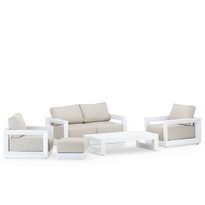 Conjunto de jardín aluminio blanco 4 plazas con reposapiés