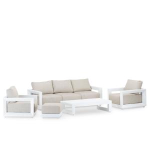 Conjunto de jardín aluminio blanco 5 plazas con reposapiés