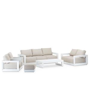 Conjunto de jardín aluminio blanco 7 plazas con reposapiés