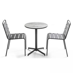 Conjunto de jardín con mesa redonda y 2 sillas de metal gri…