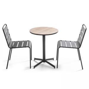 Conjunto de jardín con mesa redonda y 2 sillas de metal y m…