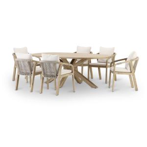 Conjunto de jardín mesa oval 220x115 y 8 sillas cuerda beig…
