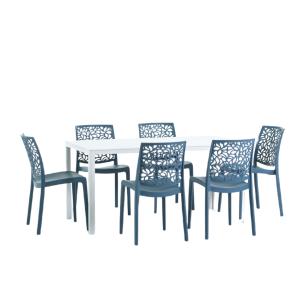 Conjunto de jardín mesa rectangular blanca   6 sillas azul…