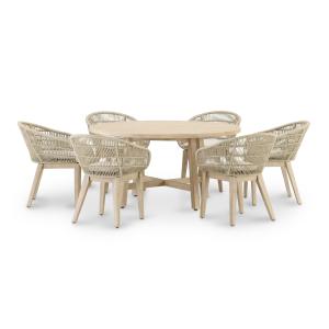 Conjunto de jardín mesa redonda 150 y 6 sillas cuerda beige