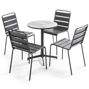 Conjunto de jardín mesa redonda y 4 sillas gris