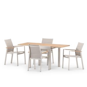 Conjunto de mesa 160/80×80 y 4 sillas de aluminio beige y t…