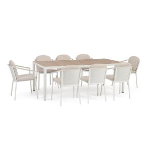 Conjunto de mesa   8 sillas blanco en aluminio con lamas ef…