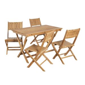 Conjunto de mesa de jardín de teca y sillas plegables