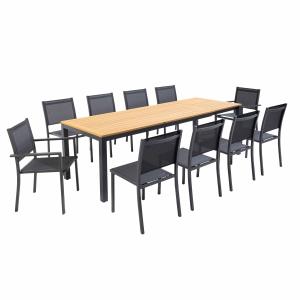 Conjunto de mesa de jardín eucalipto 180/240 cm con 10 sill…