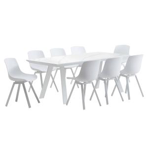 Conjunto de mesa de jardín rectangular blanca y 8 sillas bl…