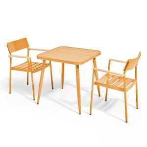 Conjunto de mesa de jardín y 2 sillas de aluminio/madera am…
