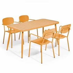 Conjunto de mesa de jardín y 4 sillas de aluminio amarillo…