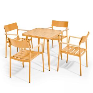 Conjunto de mesa de jardín y 4 sillas de aluminio/madera am…