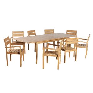 Conjunto de mesa extensible de jardín y 8 sillas de teca