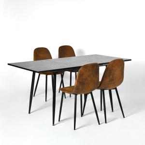 Conjunto de mesa extensible efecto madera oscura y 4 sillas