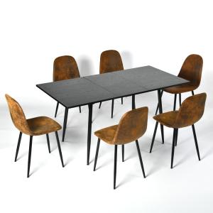 Conjunto de mesa extensible efecto madera oscura y 6 sillas