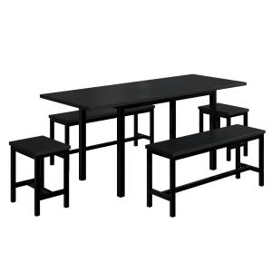 Conjunto de mesa extensible negra con 2 bancos y 2 taburetes