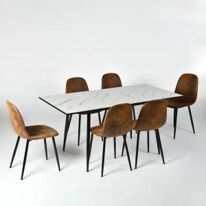 Conjunto de mesa extensible y 6 sillas efecto mármol blanco
