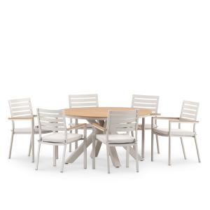 Conjunto de mesa redonda d140 y 6 sillas de aluminio beige…