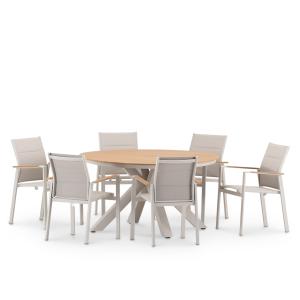 Conjunto de mesa redonda d140 y 6 sillas de aluminio beige…