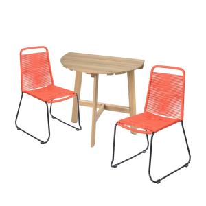 Conjunto de mesa semicircular de madera y 2 sillas de jardí…