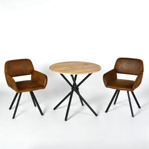 Conjunto de mesa y 2 sillas giratorias estilo industrial.