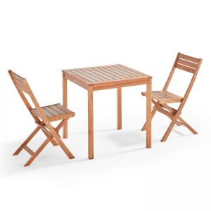 Conjunto de mesa y 2 sillas plegables de madera de eucalipto