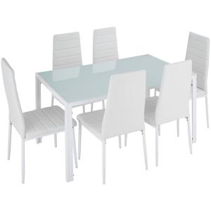Conjunto de mesa y 6 sillas acolchadas de acero para comedo…