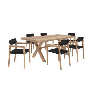 Conjunto de mesa y 6 sillas de jardín de madera de teca