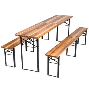 Conjunto de mesa y bancos de madera plegables 3 piezas 219c…