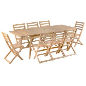 Conjunto de mesa y silla de madera de acacia, 8 plazas, ext…