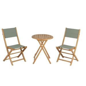 Conjunto de mesa y sillas 2  plazas madera de teca fsc verde