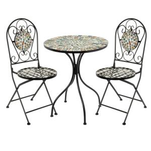 Conjunto de mesa y sillas bistro de metal y mosaico cerámic…