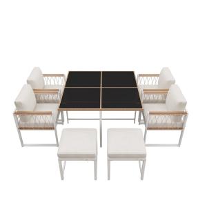 Conjunto de mesa y sillas de exterior de 7 piezas para 6 pe…