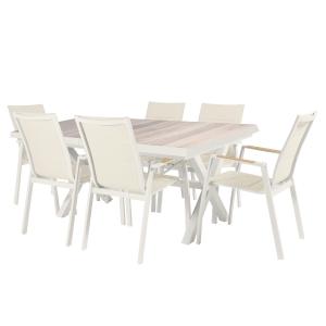 Conjunto de mesas y sillas aluminio extensible blanco envej…