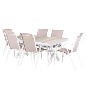Conjunto de mesas y sillas exterior aluminio extensible bla…