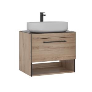 Conjunto de mueble knidos de baño con lavabo y espejo roble
