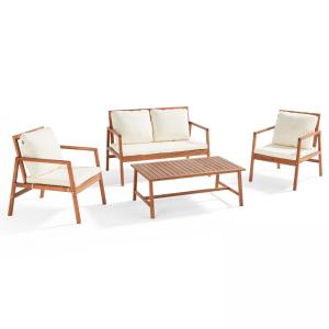 Conjunto de muebles de eucalipto con 1 sofá, 2 sillones y m…