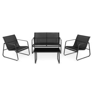 Conjunto de muebles de jardín 4 plazas, color negro