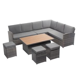 Conjunto de muebles de jardín 9 plazas con mesa elevable