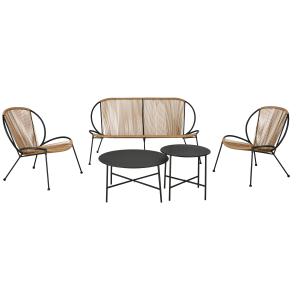 Conjunto de muebles de jardín de 4 plazas de acero negro y…