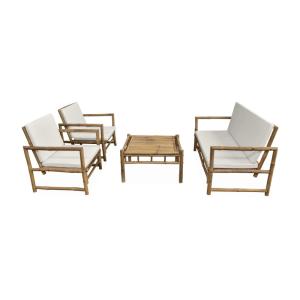Conjunto de muebles de jardín de bambú, 4 plazas, crema