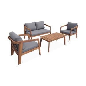 Conjunto de muebles de jardín de madera de 4 plazas, gris