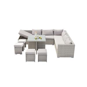 Conjunto de muebles de jardín de resina gris de 10 plazas