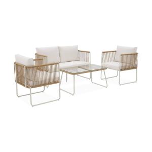 Conjunto de muebles de jardín, ratán y acero de 4 plazas, n…