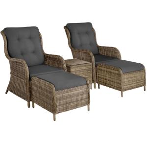 Conjunto de ratán, 2 sillones, 2 taburetes, cojines, 1 mesa…