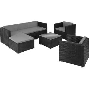 Conjunto de ratán con 2 sillones, negro